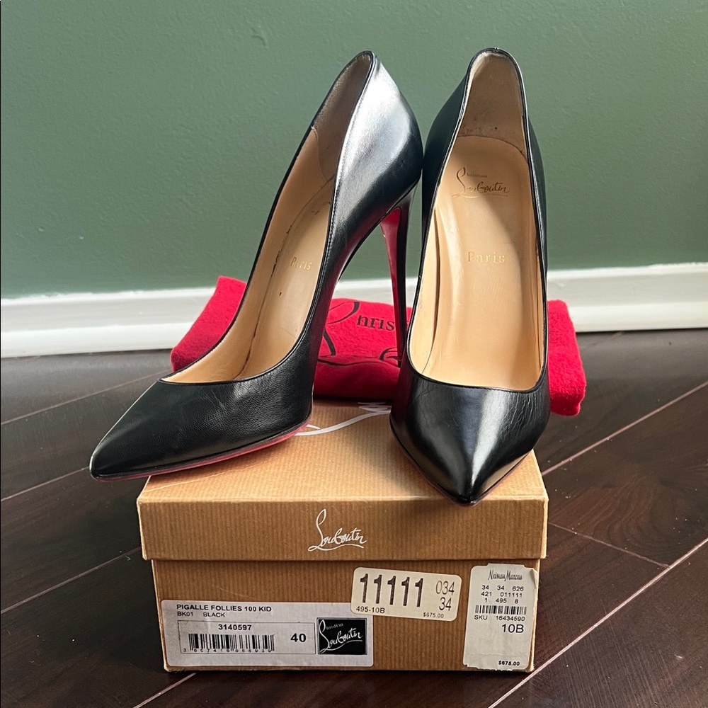 Christian Louboutin Black Leather Heels with Red Soles
